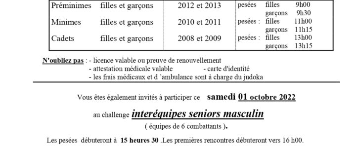 Compétition au JC Florennes le samedi 1er octobre 2022